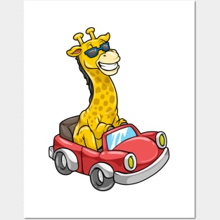 Giraffe with Sunglasses and Car Posters and Art